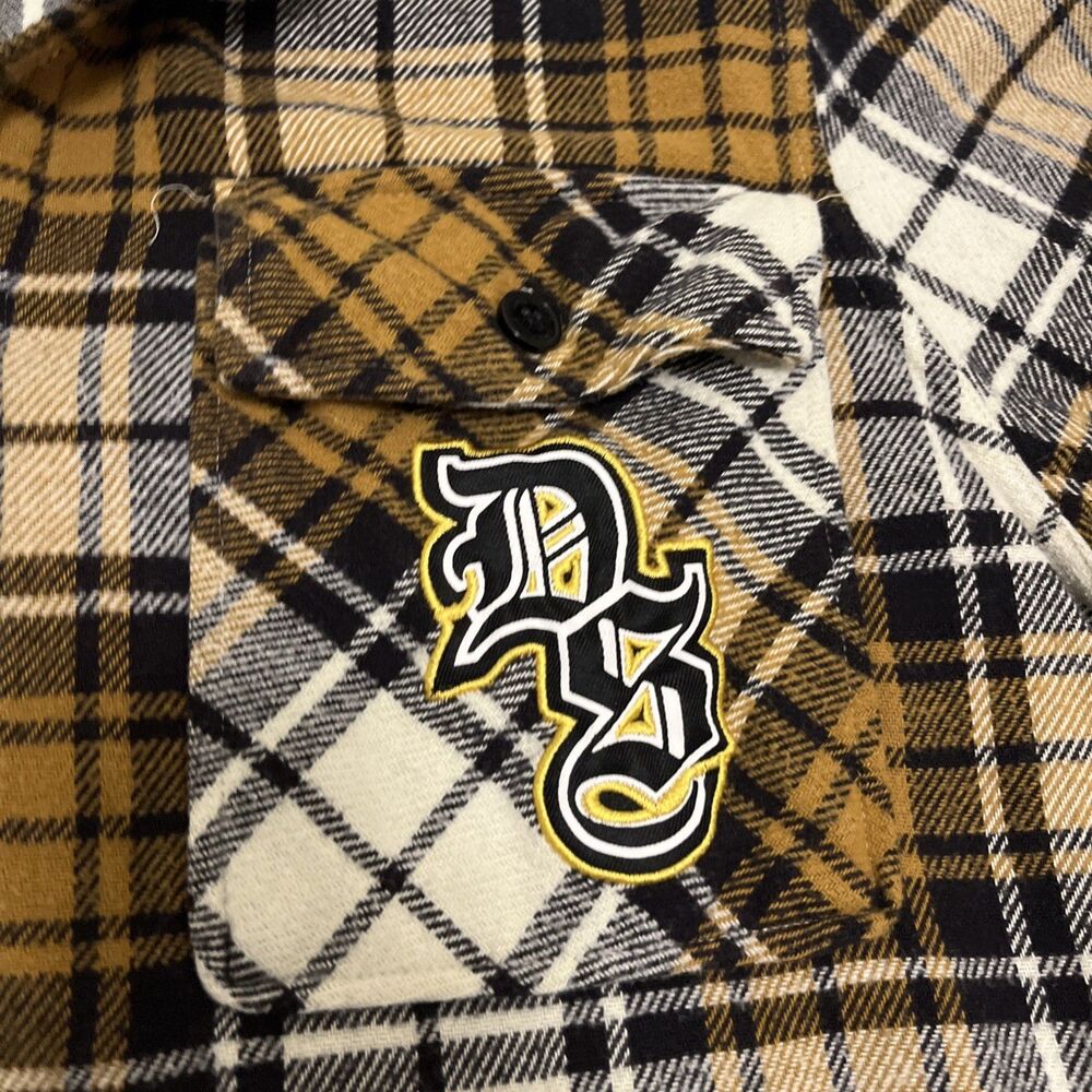 DOGG SUPPLY Men's Flannel Shirt by Snoop Dogg Yellow Black White Plaid Size XL - Picture 5 of 10